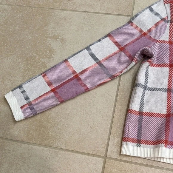 Tahari Red and Pink Plaid Sweater - Picture 3 of 6
